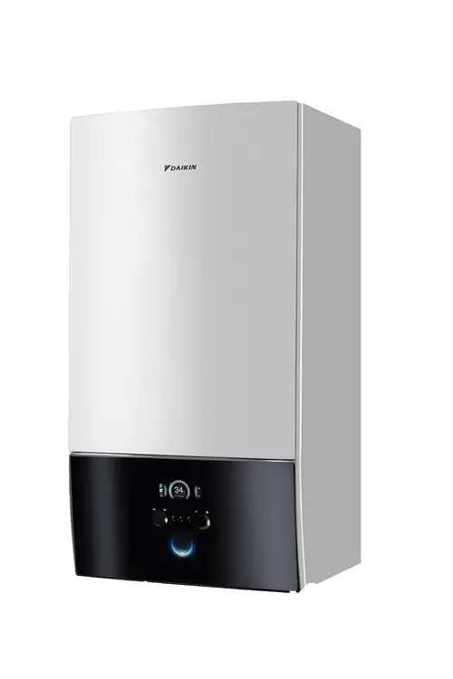 Wandgerät zur Heizungsinstallation in Weiß mit digitalem Display und Bedienelementen, gefertigt von Daikin.